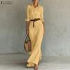 ZANZEA Women Casual Turn Down Collar Solid Color Long Sleeve Loose Long Shirt Dress