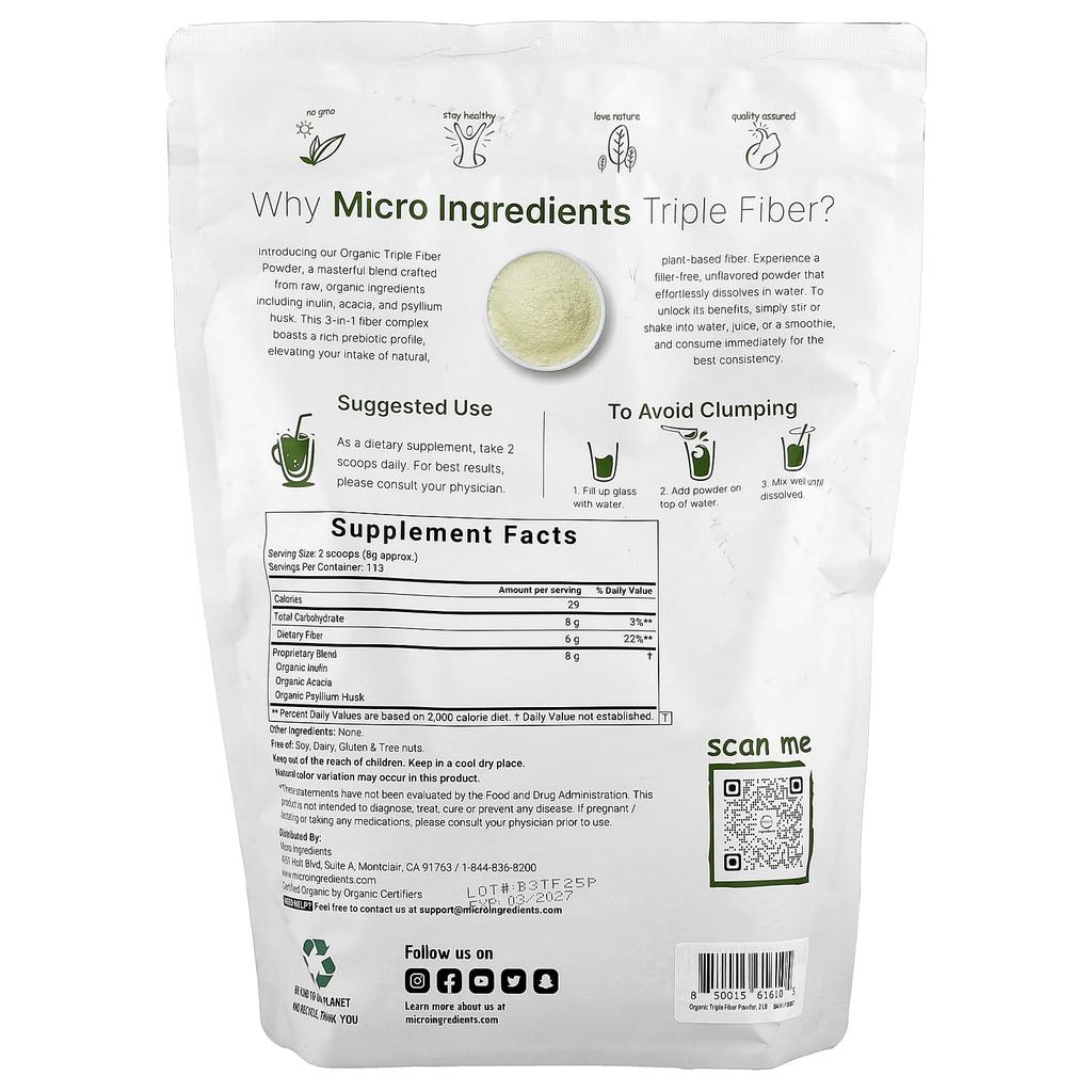Organic Triple Fiber, 907G (2Lb)