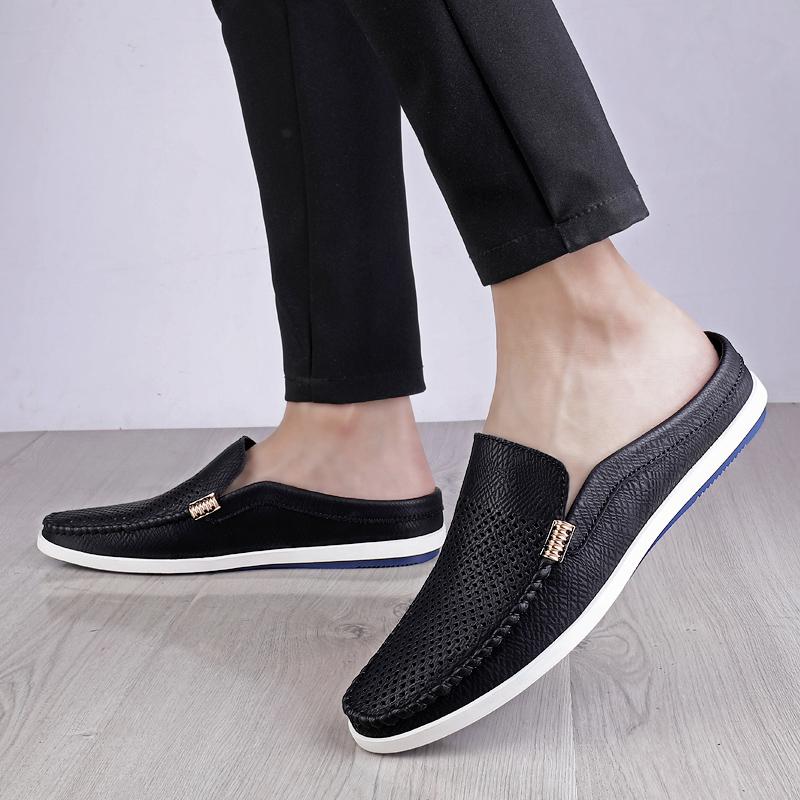 Fashion Summer Fashion Half Drag Men's Shoes Through Hole Breathable Loafers Shoes Comfortable and Breathable Flat Casual Shoes 38-44