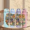 1PC Multicolor Wildflower Bouquet Print 750ml Color Plastic Sports Water Bottle Leakproof Flip Straw Lid Suitable for Sports Office Home Use