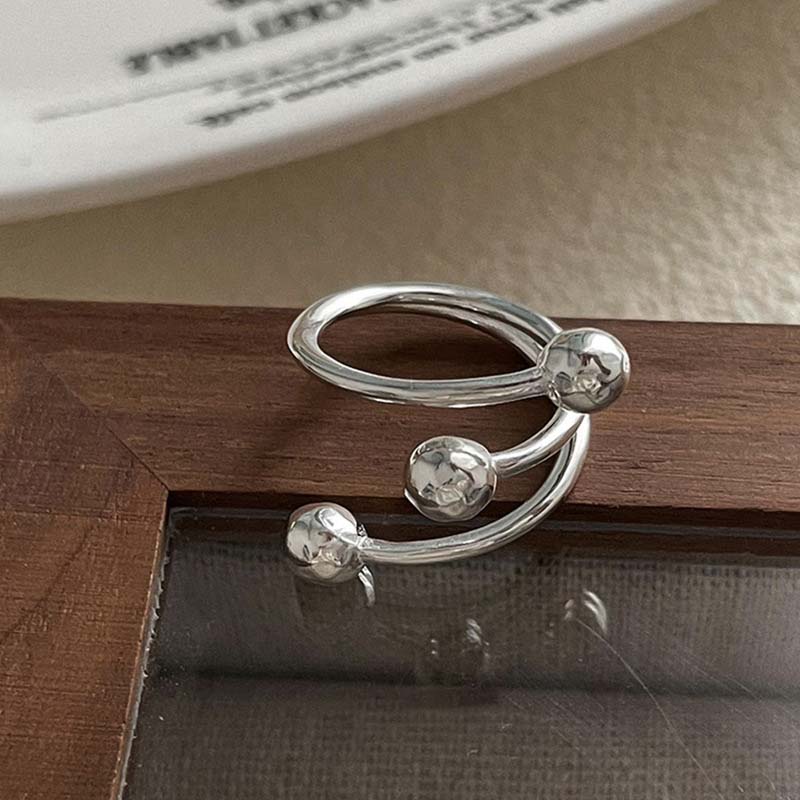 Fashion Copper Color Multilayer Ball Rings For Women Girls Minimalist Metal Geometric Lines Adjustable Finger Ring Jewelry Gifts
