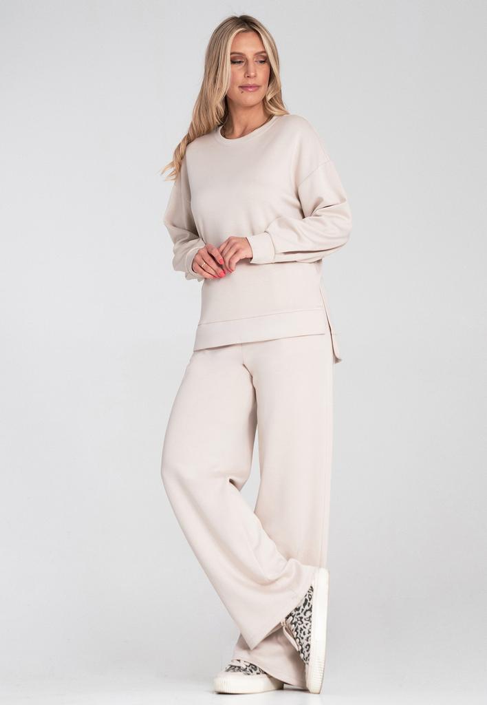 Elegancki Dres Damski - Komplet Bluza I Spodnie - Beżowy M1250 R. M