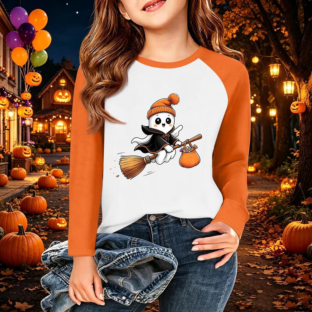 Kids' Halloween Printed Long Sleeve Neck T-Shirt for Casual Wear