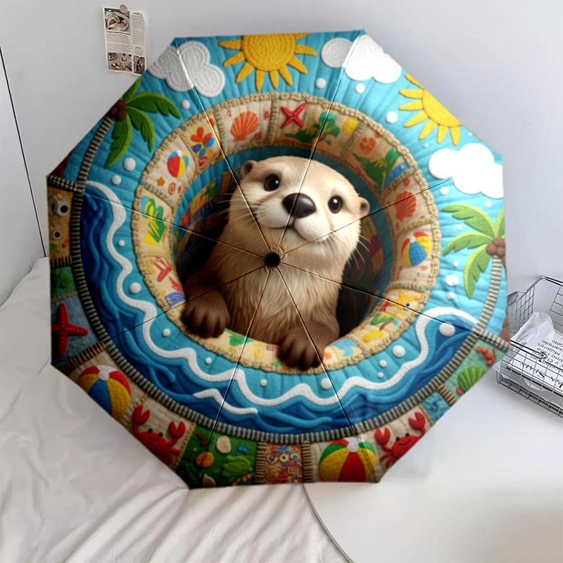 1 st Automatiskt Fällbart Paraply - Tecknat Mönster, Bärbar & Vikbar Design med 8 Ribbor, Jul- Födelsedagspresenter