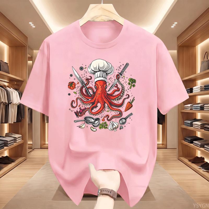 Octopus Chef Tshirt Funny Octopus Cooking T Shirt Unisex Unisex Funny Chef Tshirt Sushi Cotton Short Sleeve Round Neck Tshirts