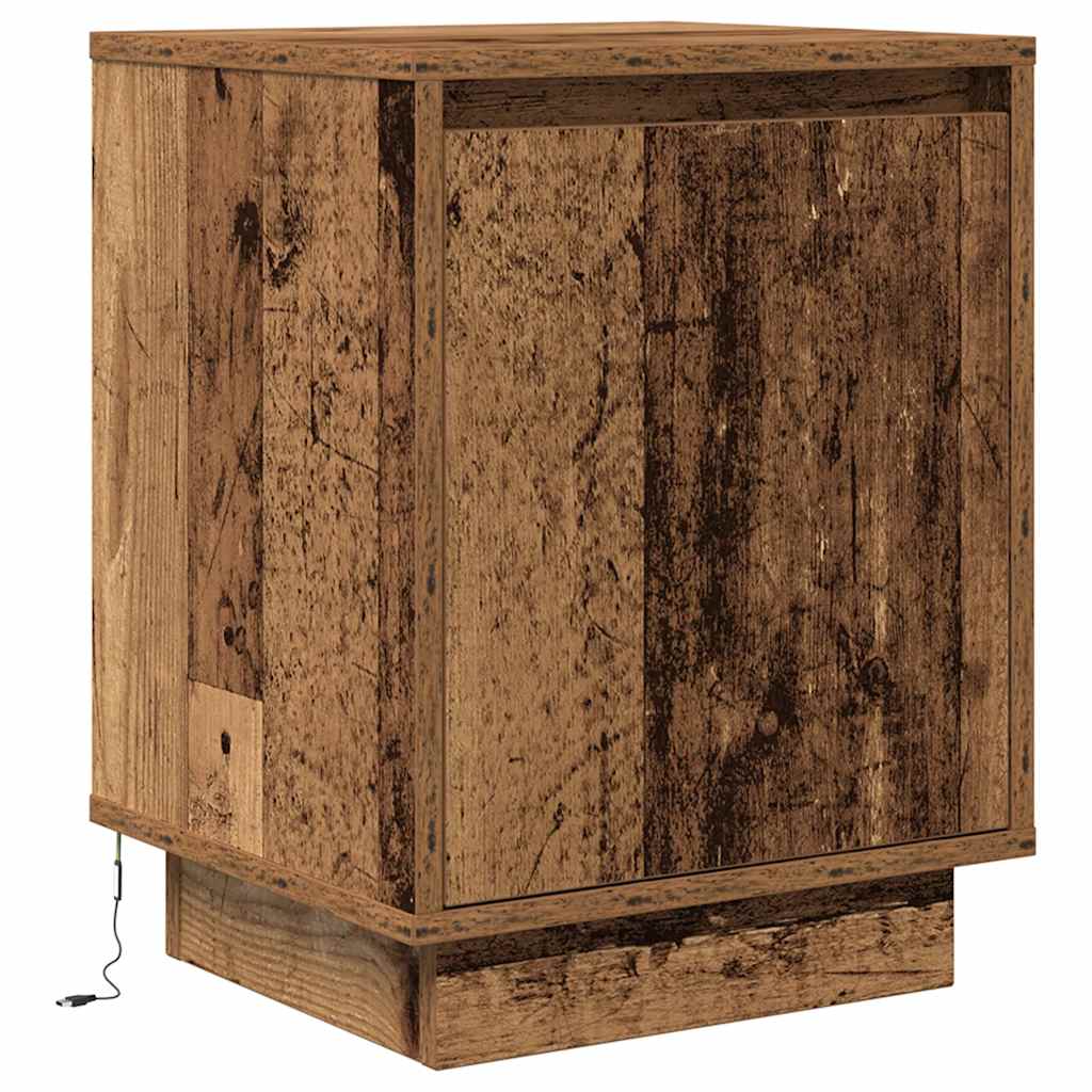 Nightstand with LED Lights Reclaimed Wood Look 38x34x50 cm