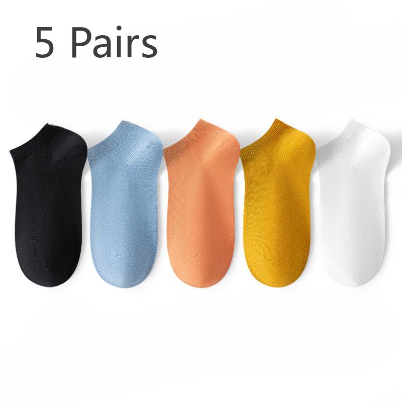5 Pairs  Female Spring and Autumn Cotton Breathable Deodorant Sweat Absorbing Low Top Socks