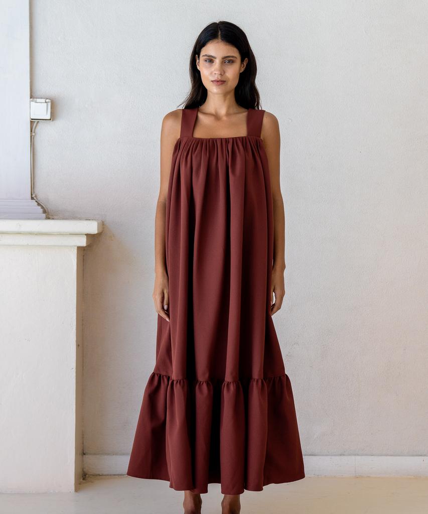 Loe Daphne Brown Tie-Back Maxi Dress