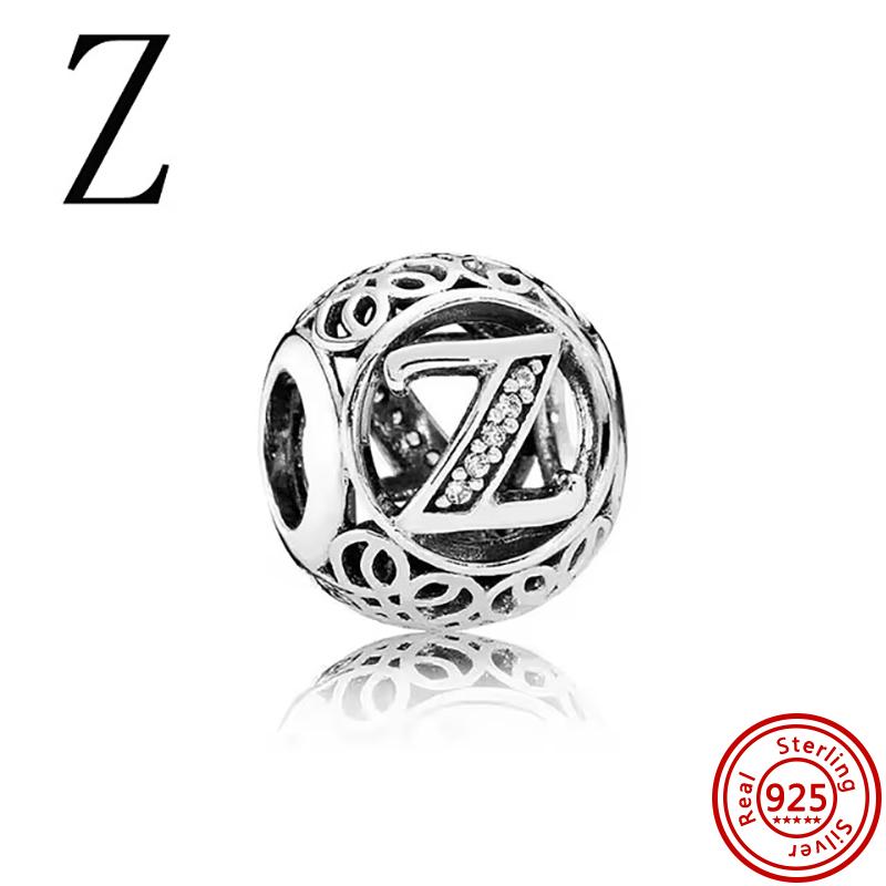 925 Massivkupfer Unendlichkeitssymbol Hohl Rund A-Z 26 Alphabetbuchstaben Glänzende Zirkonia-Perlen Passend für Original Pantaro Charms Armband