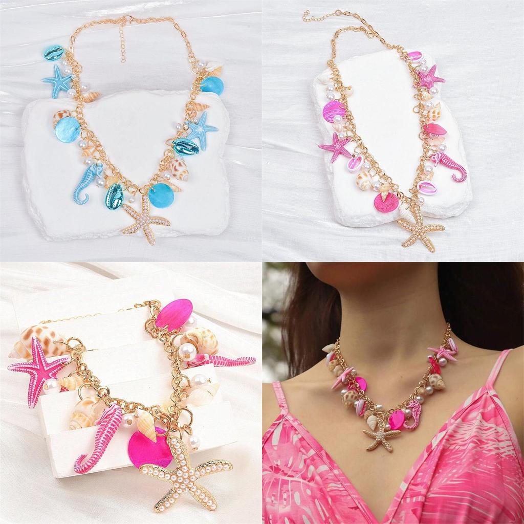 Fashion Shell Necklace With Starfish And Heart Design For Ladies