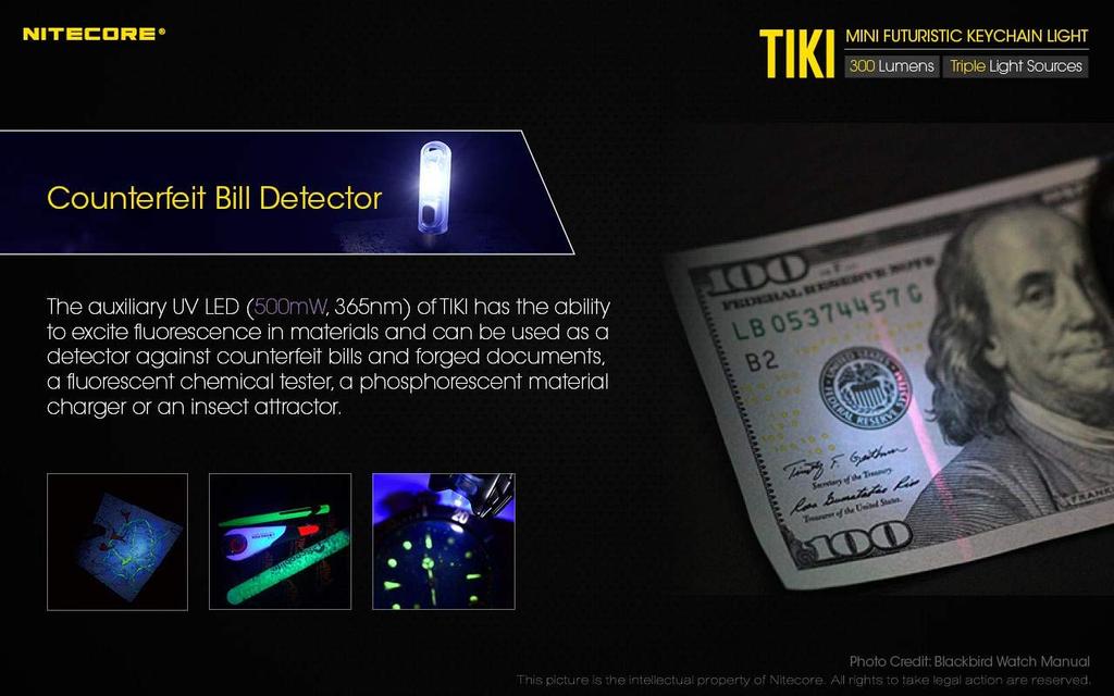 NITECORE TIKI Mini Futuristic LED Keychain Light 300 Rechargeable Steel Lumens-Built-in Li-ion battery-Stainless