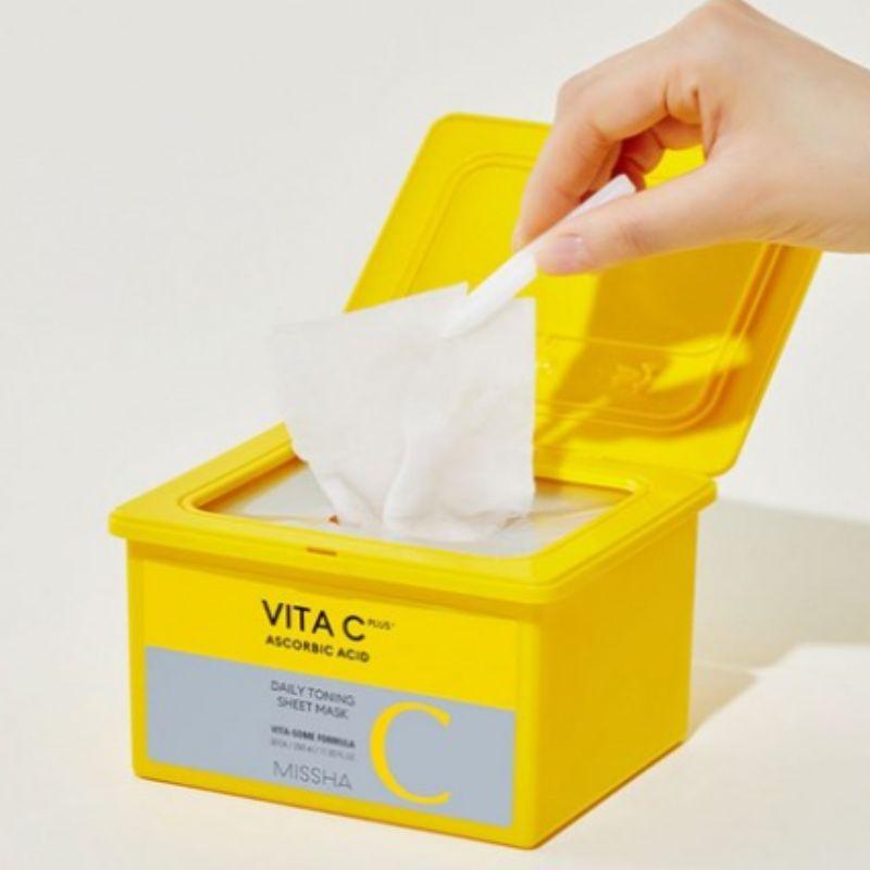 MISSHA Vita C Plus Daily Toning Sheet Mask Brightening Vitamin C Facial Mask Korean Skincare 30 Sheets