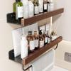 Wall-Mounted Walnut Bathroom Shelf - Solid Wood, Punch-Free, for Sink Area Storage
