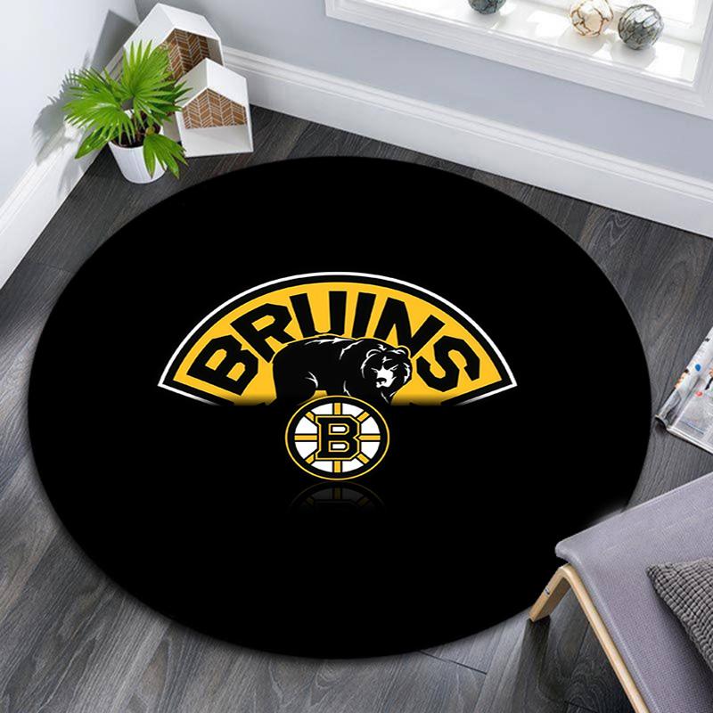 Boston Bruins2 Round Area Rug,Carpet Rug for Living Room Bedroom Sofa Playroom Decor,Non-slip Floor Mat