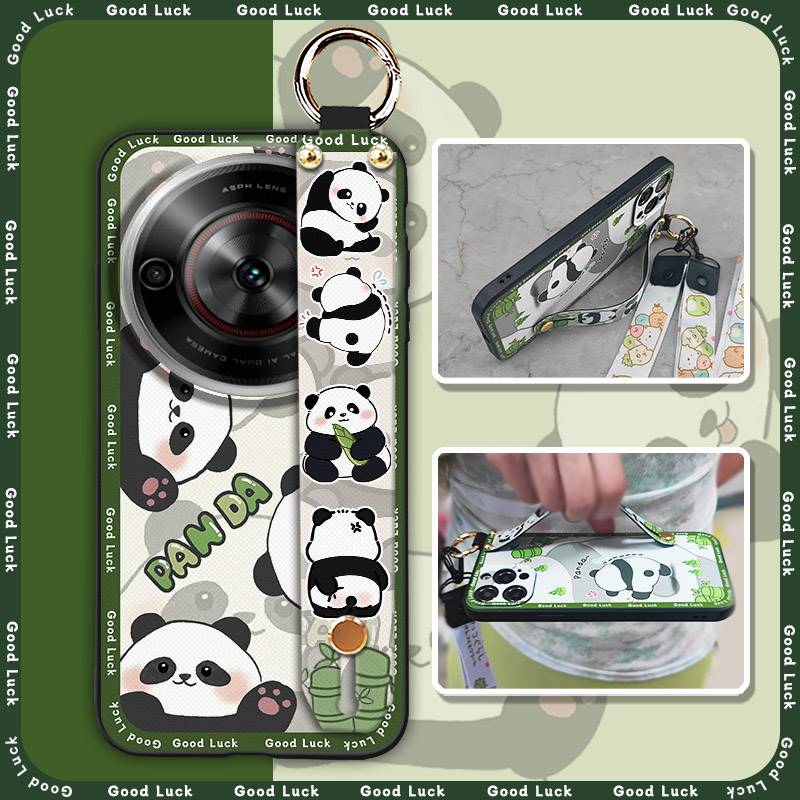 Wrist Strap Durable Phone Case For ZTE Blade A75 5G/Nubia Focus 5G/Calf 5G Cute Fashion Design Panda Soft case Silicone