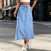 Women's High Waisted Cargo Skirt with Elastic Waist, Pockets and Slit, Color Casual Skirt for Everyday Wear