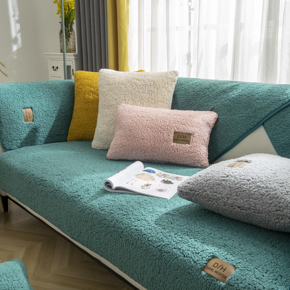 

Подушка для дивана из овечьей шерсти, зимняя противоскользящая высококачественная кожаная подушка для дивана, утолщенный флисовый чехол для подушки, ткань 70X70