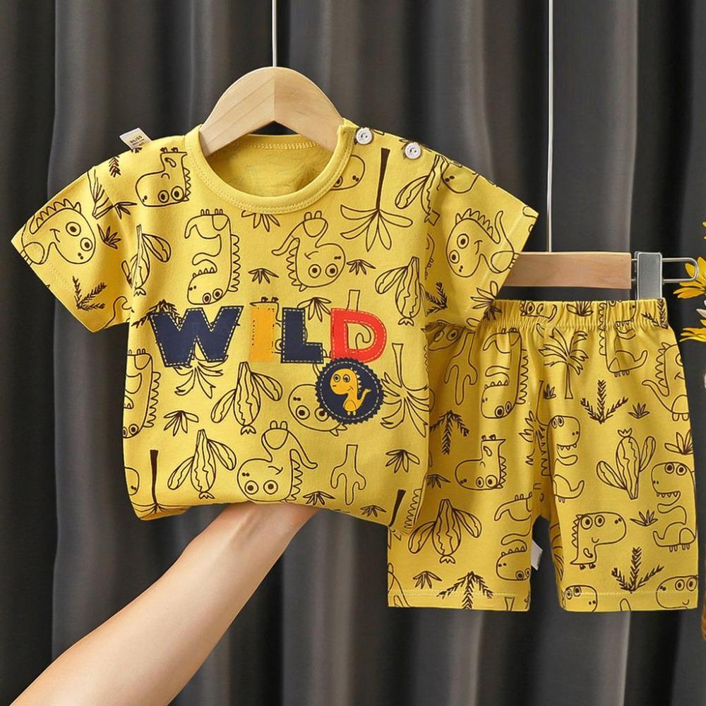 New Kids Boys Girls Summer Pajamas Cute Cartoon Print Short Sleeve T-Shirt Tops with Shorts Toddler Baby Clothing Sets