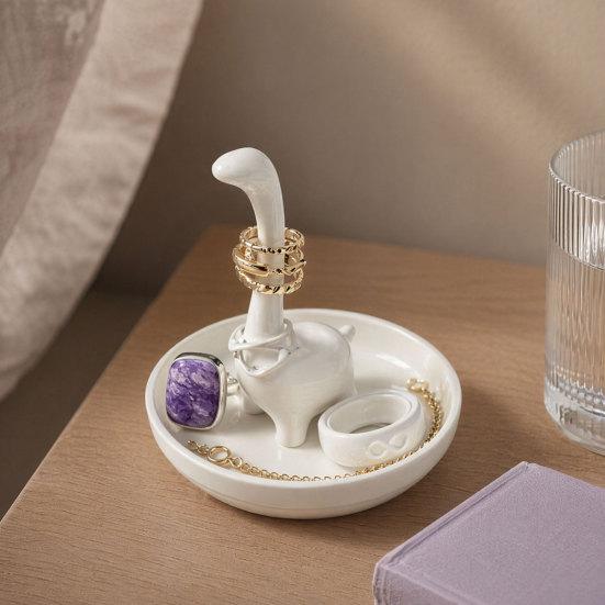DYS 3D Printed Creative Finger-Shaped Jewelry Tray, Minimalist Ring & Necklace Holder with Partitioned Storage, Matte Black/White Desk Organizer