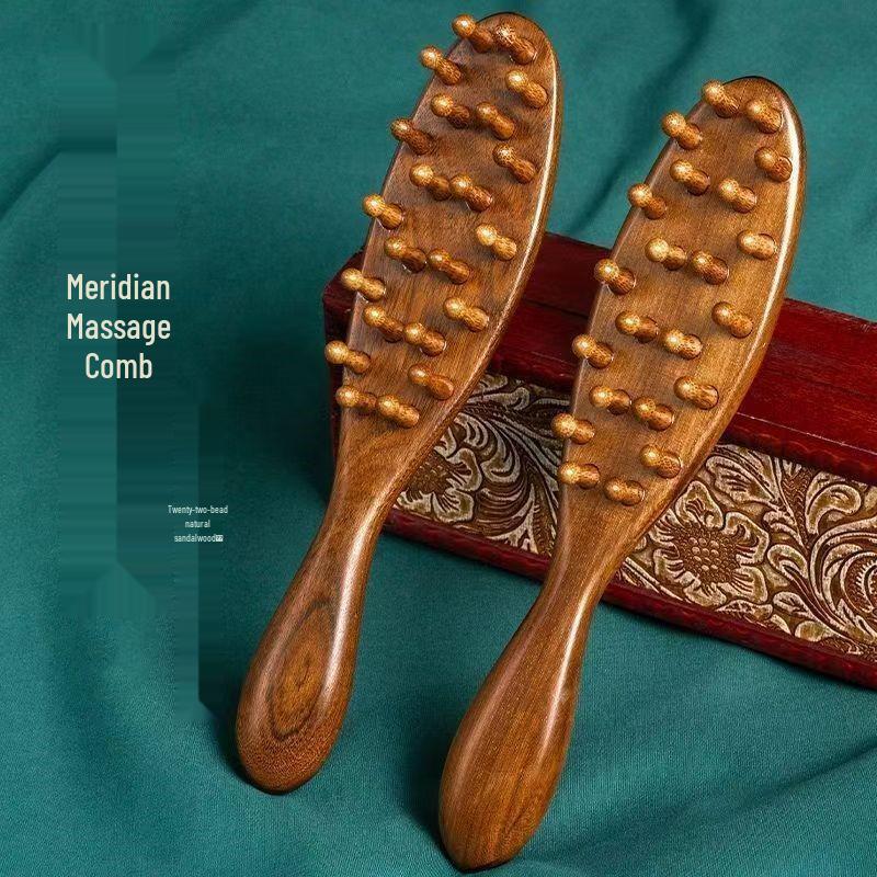 Sandalwood Meridian Massage Comb: 22 Needles, Smooth Round Teeth for Full Body & Scalp Cleaning
