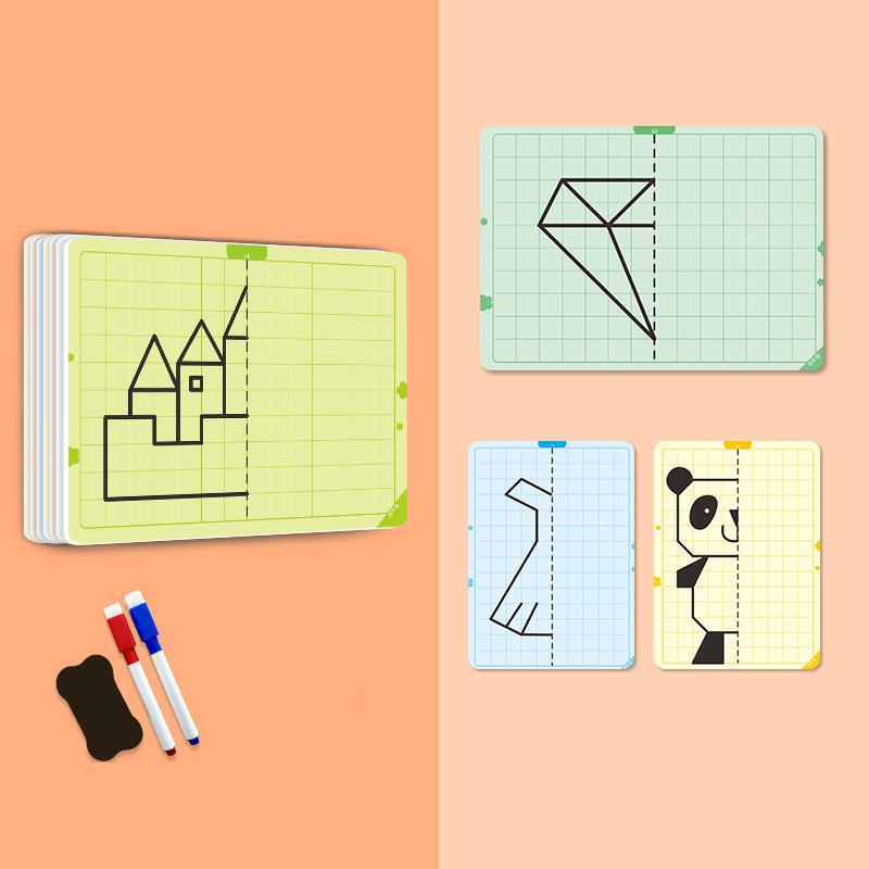 

20 Pages Kids Lattice Symmetrical Drawing Toys Concentration Fine Motor Skill Write & Wipe Pen Control Training Painting Cards