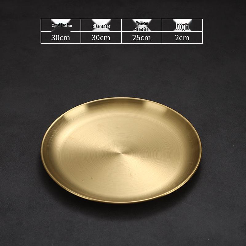 304 Stainless Steel Gold Korean BBQ & Dessert Plate, Flat-Bottom Fruit Tray