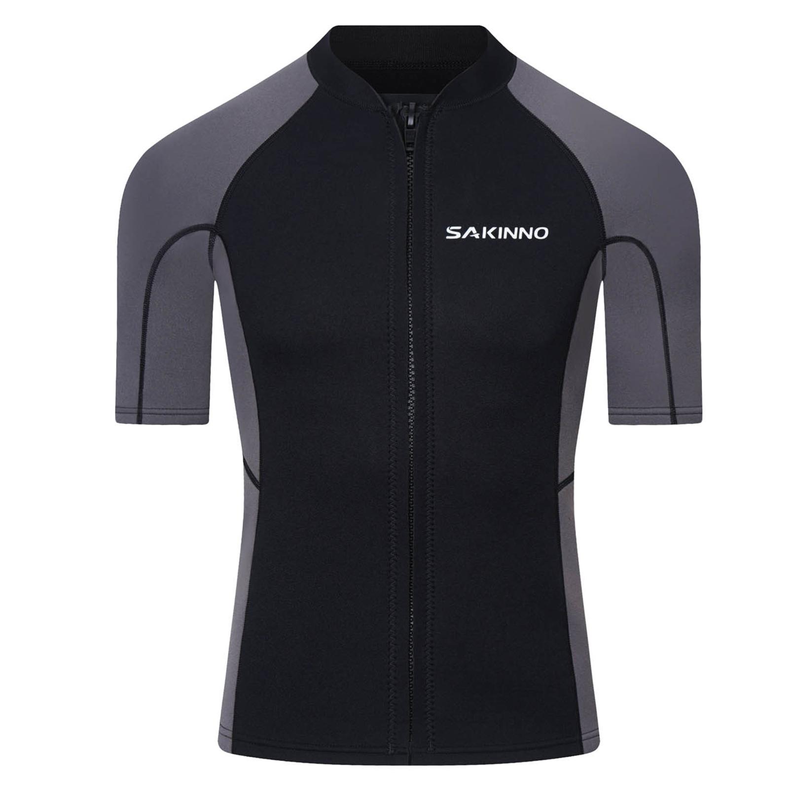 

Mens Wetsuit Top Short Sleeve 2mm Neoprene Zip Up Jacket Swimming Snorkeling Diving Surfing Gear сірий