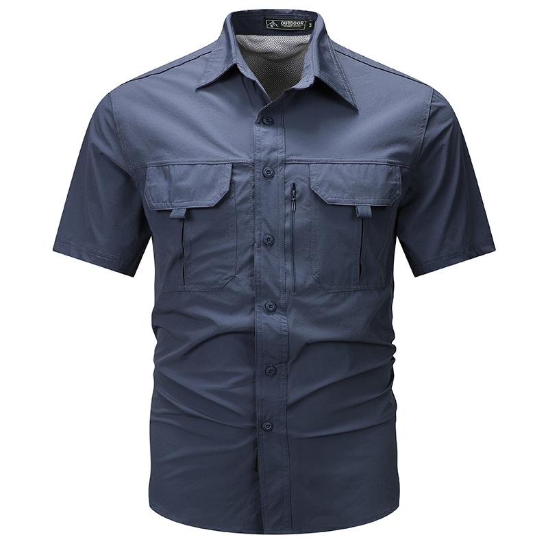Sommer Herren Kurzarmhemd Atmungsaktiv Taktisches Arbeitshemd Tops Outdoor Casual Schnelltrocknend Multi-Pocket Camping Cargo Shirts