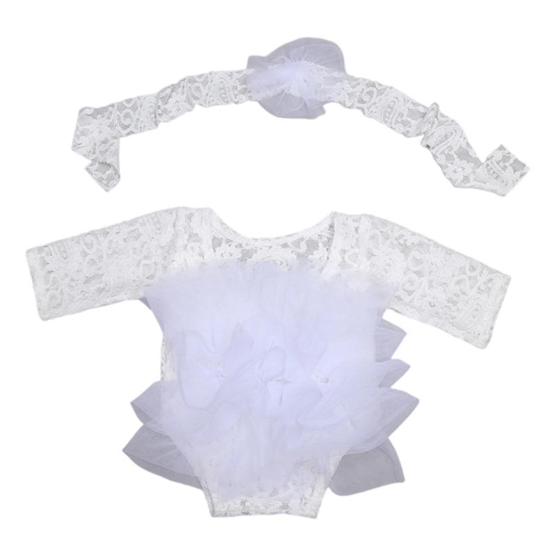 Breathable Mesh Lace Baby Skirt With Matching Headband Newborn Photoshoot Outfit Comfortable Infant Photography Costume белый