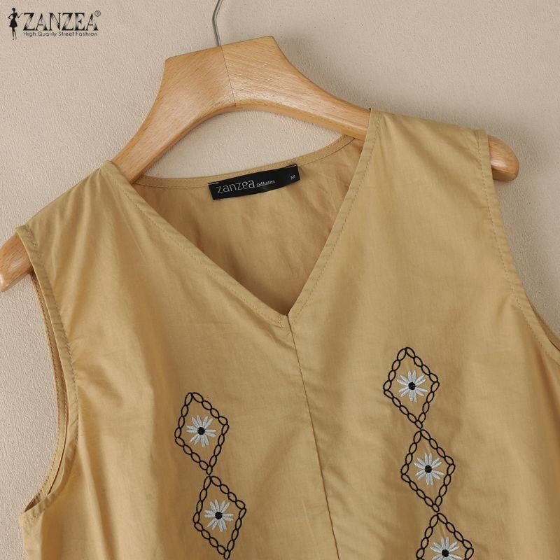 ZANZEA Women Casual V-Neck Summer Sleeveless Print Tank Tops