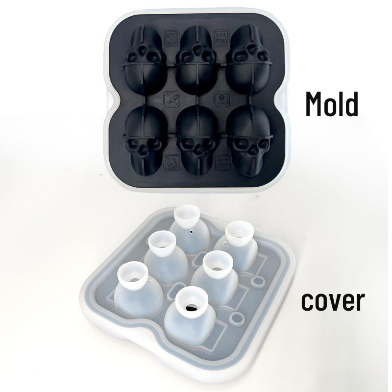 Skull Silicone Ice Cube Tray Mold: Creative DIY Halloween Ice Maker, Four-Piece Set.