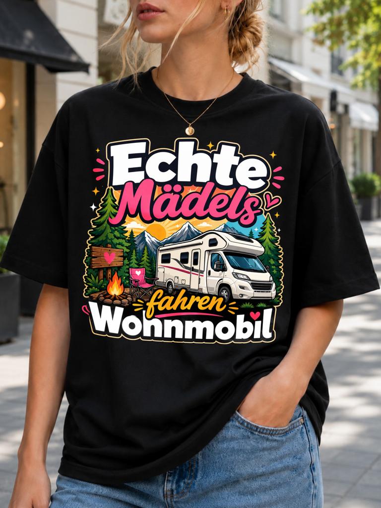 Echte Madels Fahren Wohnmobil Camper Vans Mountains Pine Trees And Adventure Graphic Unisex All Unisex All TShirt