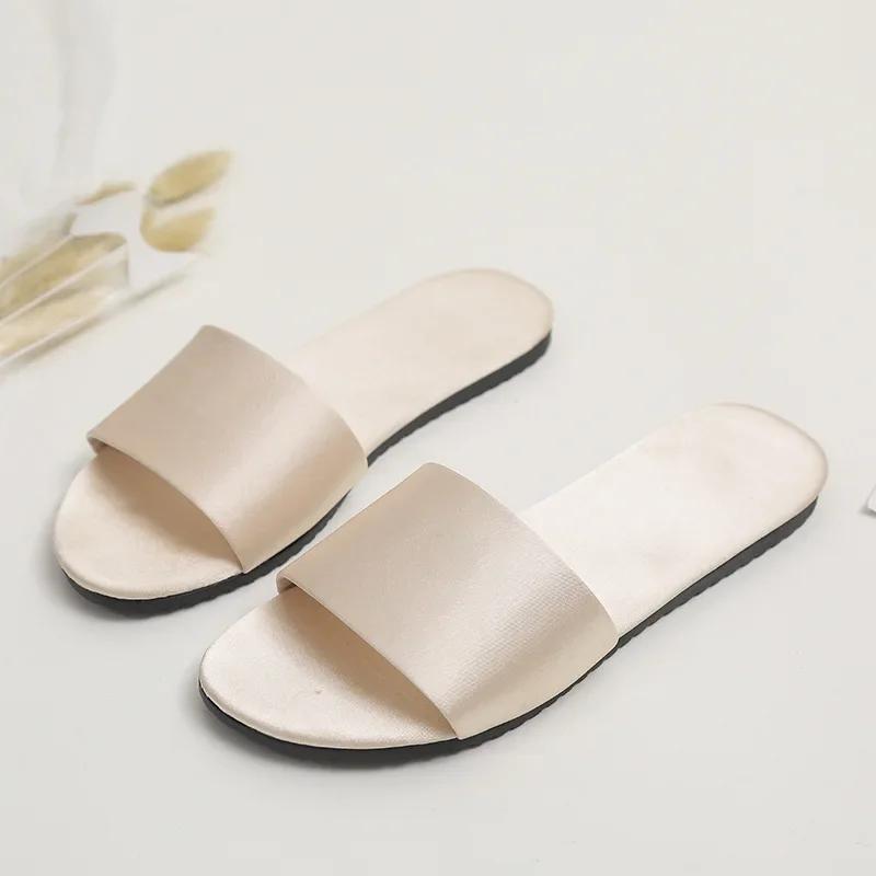 2025 New Home Slippers Flat Casual Satin Simulation Silk Slippers Indoor Non-slip Peep Toe Slides Wedding  Flip Flops