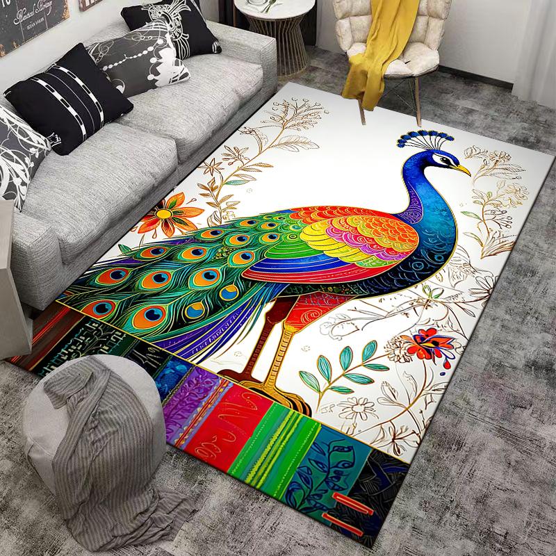Colorful Peacock Printed Carpet with Floral Pattern for Home Decor Suitable for Use As an Anti-slip for Living Room Bedroom Sofas