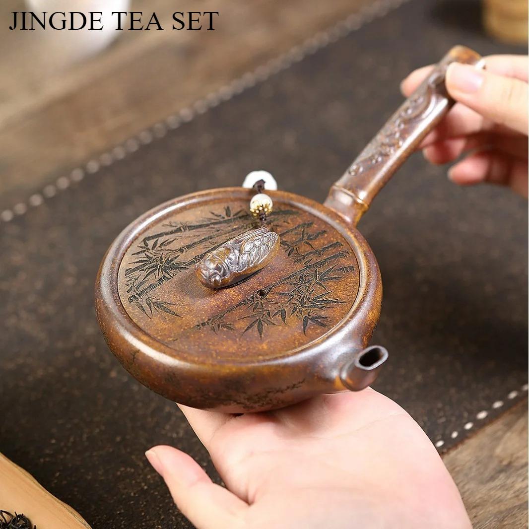 

High-end Yixing Handmade Purple Clay Teapot, Raw Ore, Dragon Bone, Gold Sand, Tang Yu Tea Pot, Kung Fu Tea Set 180ml