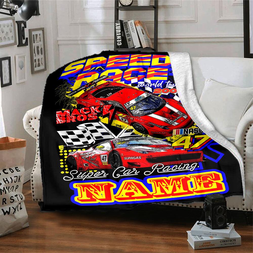 Custom Name Racing Theme Printed Blanket - Perfect for Couch, Bed, Travel & Outdoor Use | Machine Washable, Cozy & Durable.