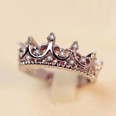 Elegant Bride Wedding Rhinestone Crown Rings Fashion Engagement Ring Lady Jewelry