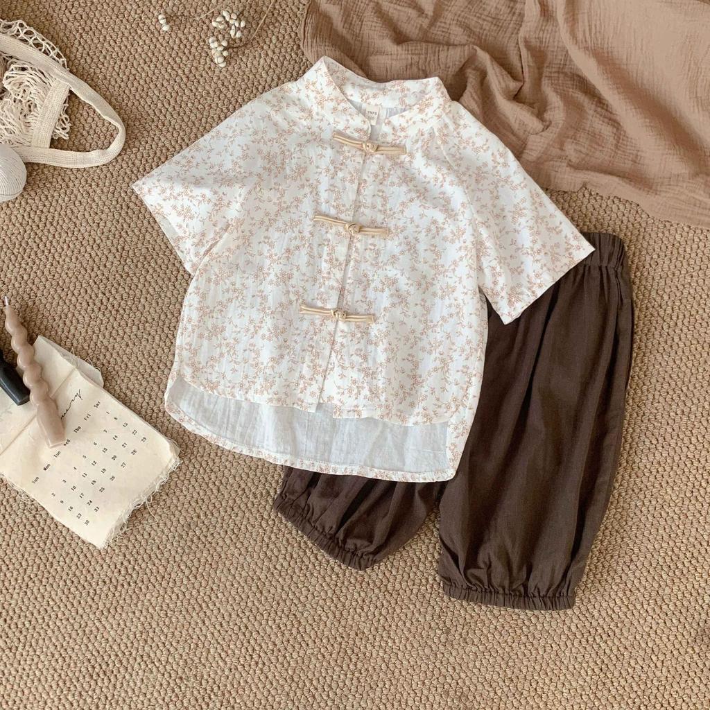 Summer Children's Short Sleeved Shorts Set Cool Tang Style Hanfu Outfit