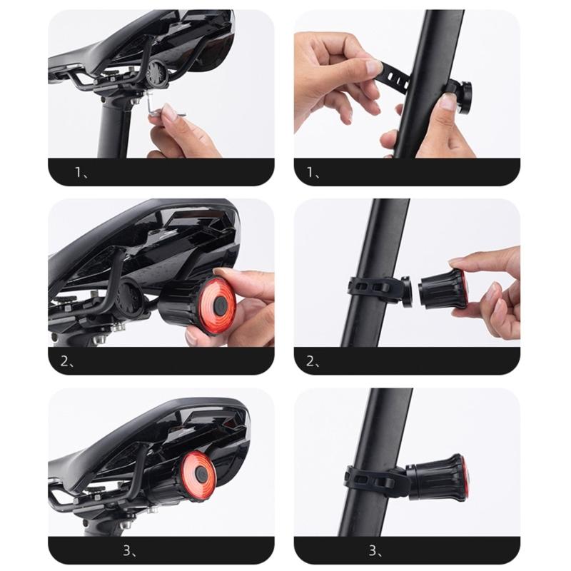 IPX6 Bike Intelligent Sensor Flashlight Smart Bikes Tail Light 7 Light Modes Quick Release Back Brake Night Riding Light