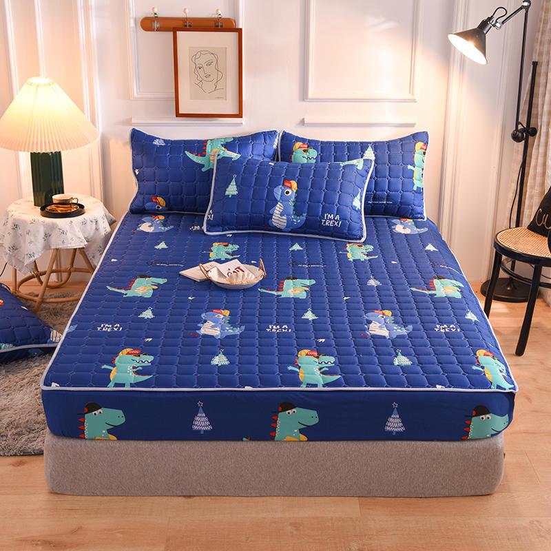 Cross-Border Quilted Fitted Sheet Set: Thick Memory Foam Protector, Dust & Moisture Resistant, Full Wrap Bedspread