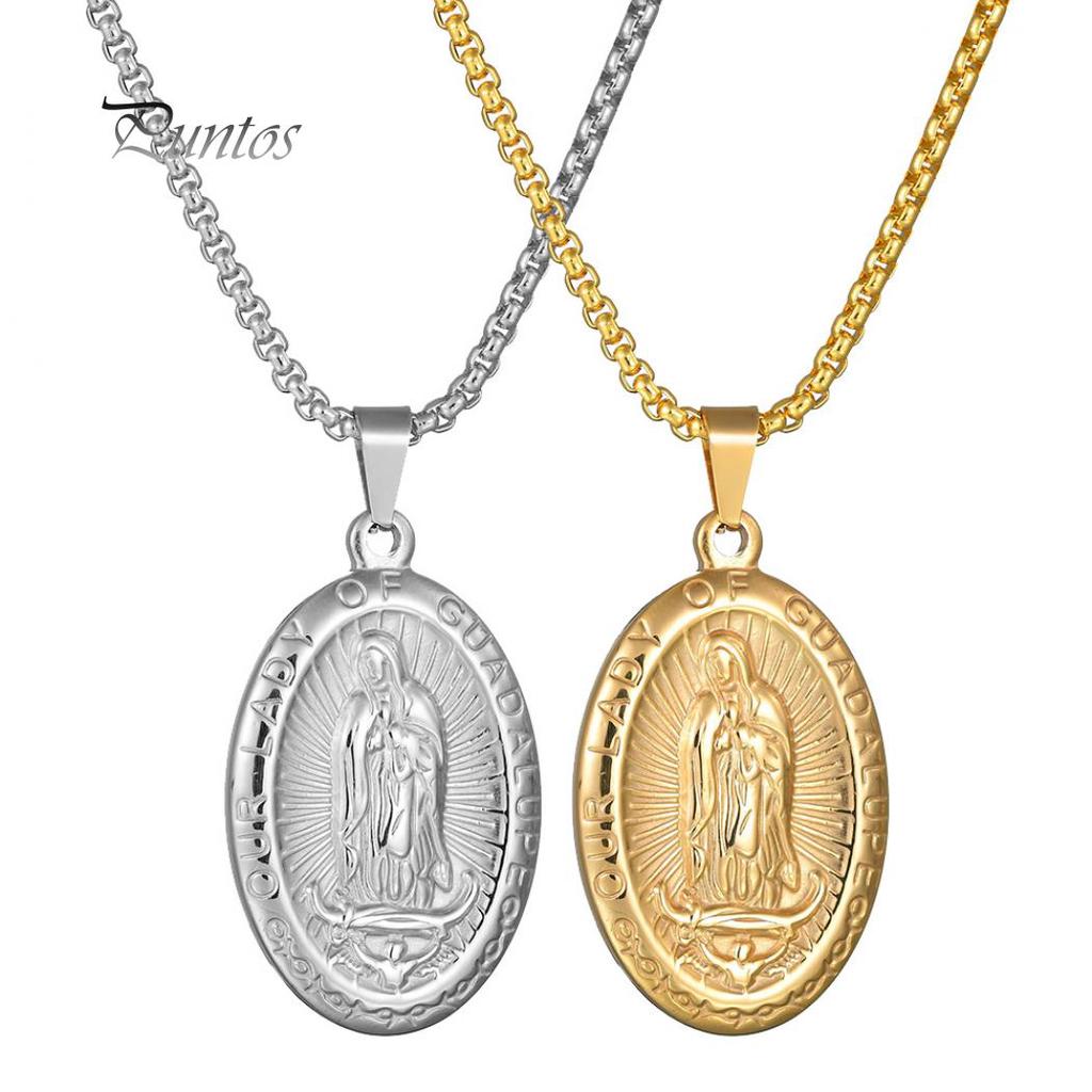 Religious Virgin Mary Guadalupe Embossed Pendant Necklace Jewelry Decor Gift