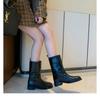 Classic Bla Leather Western Boots Women's Chunky Heel Slimming  Ort Boots Briti Sle Spring Autumn Season