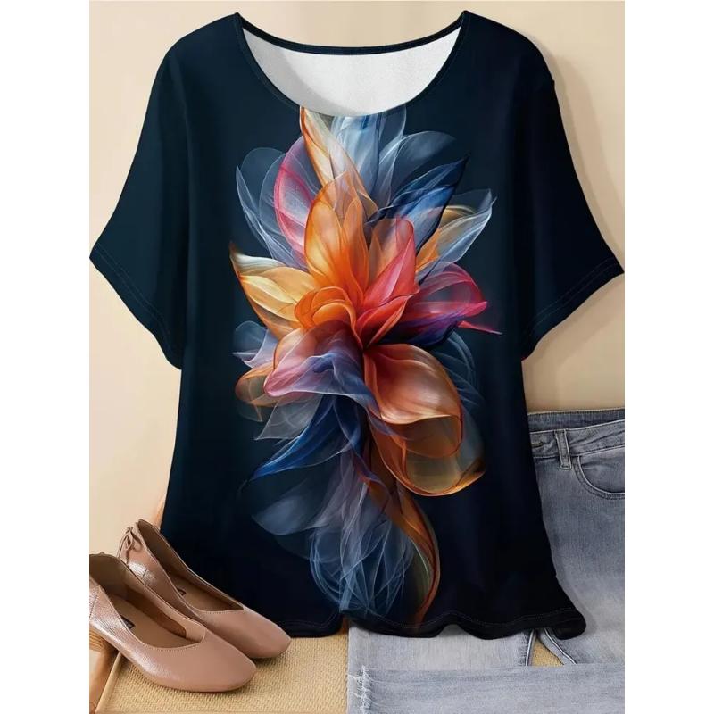 Fashion Women's Crew Neck T-Shirt Crew Neck Short Sleeve 3D Color Printing