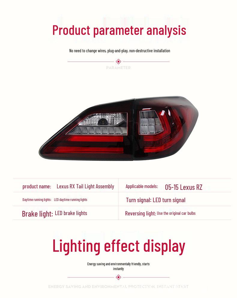 LED Sequential Turn Signal Taillight Assembly for 2009-2015 Lexus RX350/RX450H.