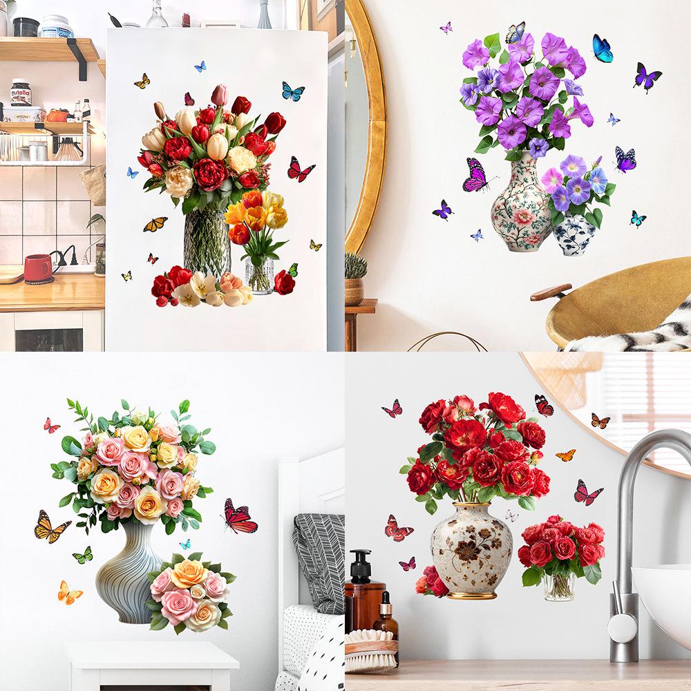 Butterfly Floral Wall Sticker for Living Room, Bedroom, or Entrance - Removable Decorative Glass Cabinet Art