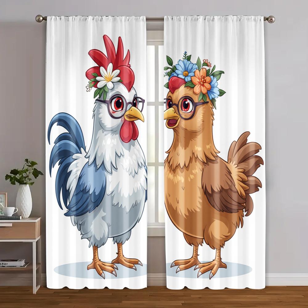 

2 шт., Креативные шторы «Курица в очках», Универсальные, 100% полиэстер (без удилища) Распродажа вещей Lидеально для спальни, офиса, 29x65in(75x166cm)