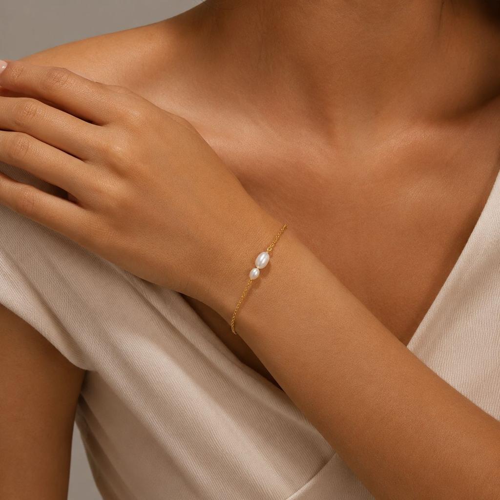 18K Gold Size Oval Imitation Pearl Bracelet Clip Gold Bead Stainless Steel Chain Adjustable Hand Jewelry