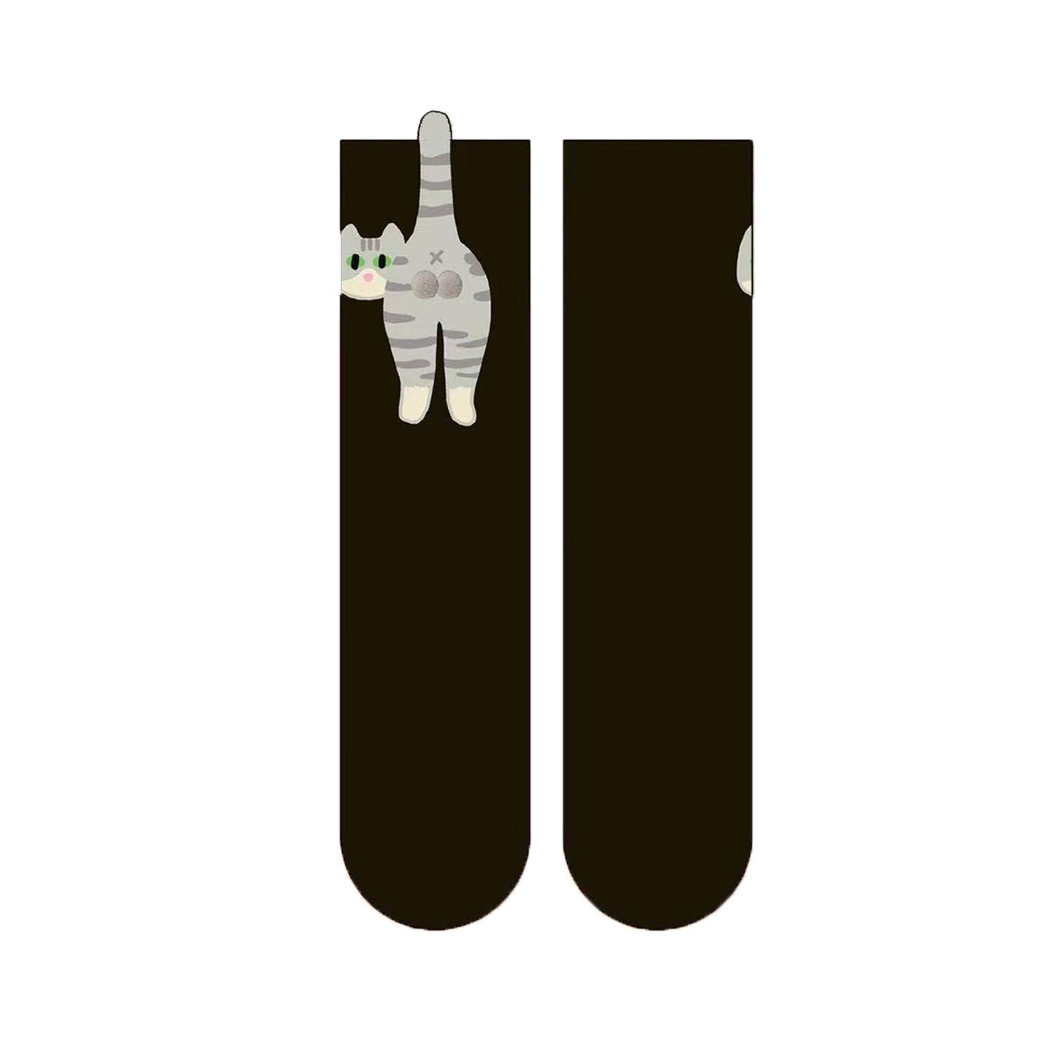 

1 Pair Cute Crew Cat Socks with Pom-Poms, Funny Novelty Animal Design Perfect Gift for Cat Lovers Christmas One Size чорний