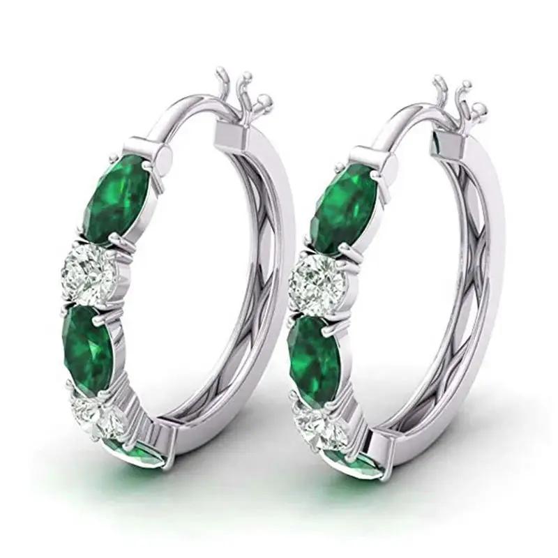 New Luxury Trendy Blue Cubic Zirconia Hoop Earrings Wedding Party Elegant Accessories For Women Anniversary Gift Jewelry