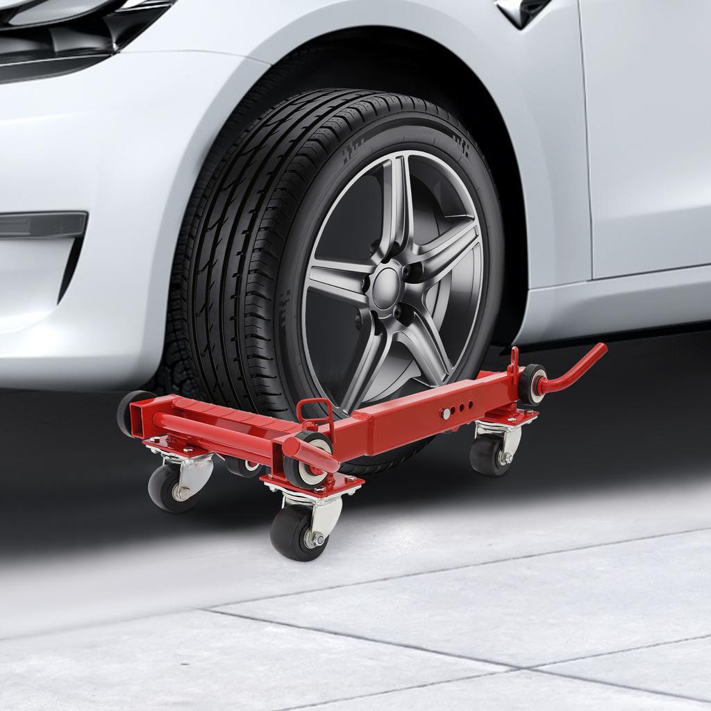 Lever Type Red Car Wheel Dolly, 1 Ton (2204 lbs) High Capacity Vehicle Mover, Low Profile Tool for Moving Stuck or Parked Cars